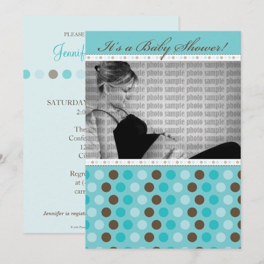 Chocolade Blauwgroen Stippen Baby shower Kaart (Voorkant / Achterkant)