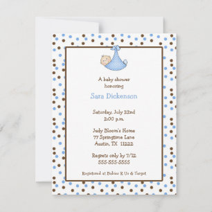 Chocolade & Blue Dot Baby Boy Shower Invitation Kaart