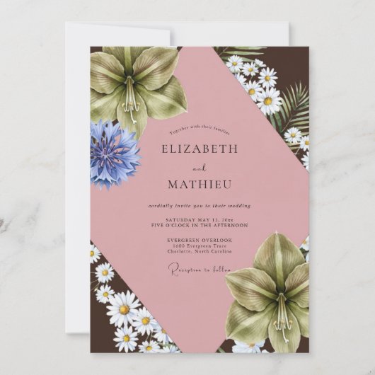 Chocolade Blush Madelief Eucalyptus Bruiloft Kaart (Voorkant)