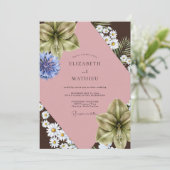 Chocolade Blush Madelief Eucalyptus Bruiloft Kaart (Staand voorkant)