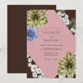 Chocolade Blush Madelief Eucalyptus Bruiloft Kaart (Voorkant / Achterkant)