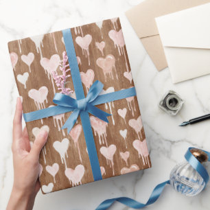 Chocolade Blush Roze Crème Harten Valentijnsdag Cadeaupapier