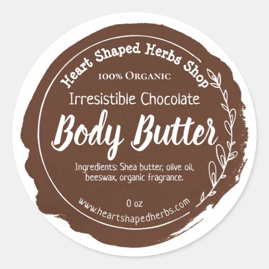 Chocolade Body Butter Label Handgemaakt (Voorkant)