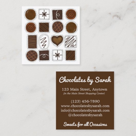 Chocolade Bon Snoep Shoppe Shop Chocolatier Vierkante Visitekaartje (Voorkant / Achterkant)