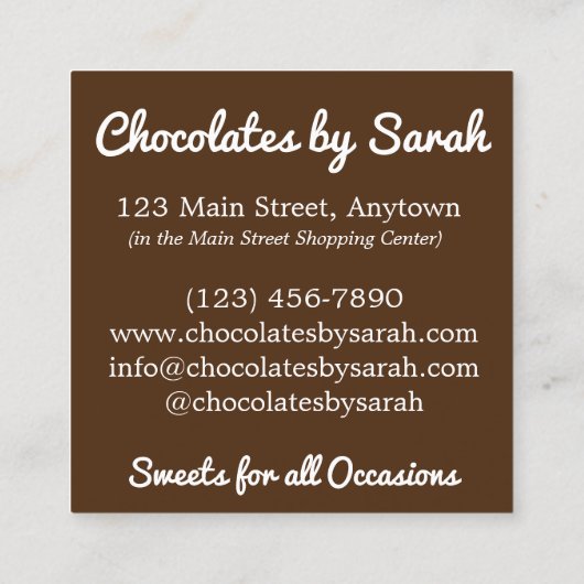 Chocolade Bon Snoep Shoppe Shop Chocolatier Vierkante Visitekaartje (Achterkant)