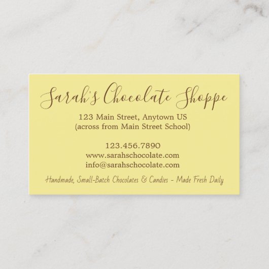 Chocolade Bonbon Chocolatier Snoep Winkelsnoer Visitekaartje (Achterkant)