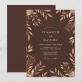 Chocolade Bronzen Bladerige Bruiloft Kaart (Voorkant / Achterkant)