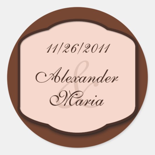 Chocolade Brown & Beige Wedding Envelope Seals Ronde Sticker (Voorkant)