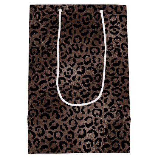 Chocolade Brown Black leopard Print Medium Cadeauzakje (Achterkant)