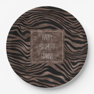 Chocolade Brown Black Zebra Print      Papieren Bordje