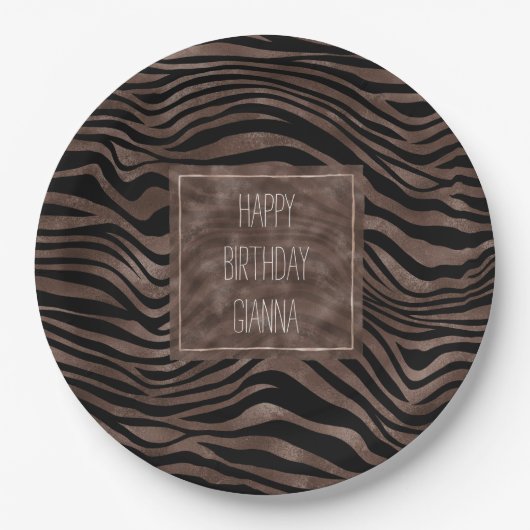 Chocolade Brown Black Zebra Print      Papieren Bordje (Voorkant)