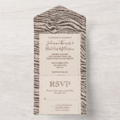 Chocolade Brown Cream Blush Zebra Glitter All In One Uitnodiging (Binnen)