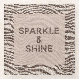 Chocolade Brown Cream Blush Zebra Glitter Glazen Onderzetter