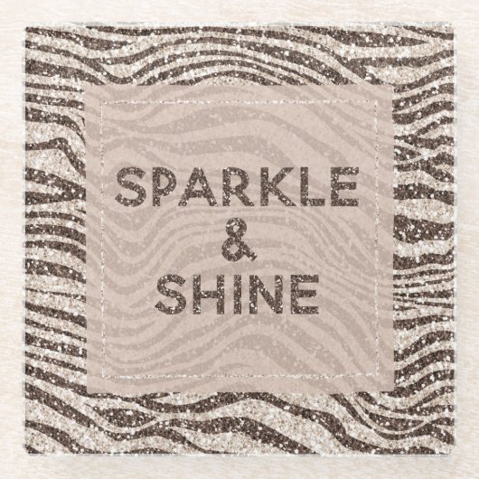 Chocolade Brown Cream Blush Zebra Glitter Glazen Onderzetter (Voorkant)