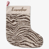 Chocolade Brown Cream Blush Zebra Glitter Grote Kerstsok (Voorkant)