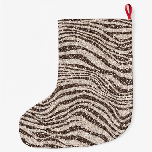Chocolade Brown Cream Blush Zebra Glitter Grote Kerstsok (Achterkant)
