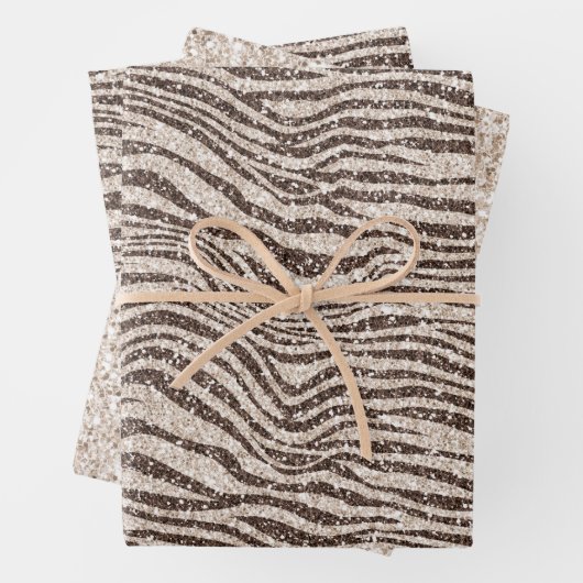 Chocolade Brown Cream Blush Zebra Glitter Inpakpapier Vel (In situ)
