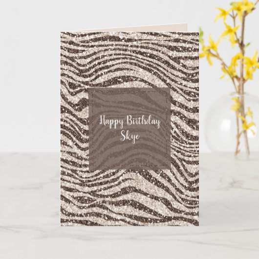 Chocolade Brown Cream Blush Zebra Glitter Kaart (Gele Bloem)