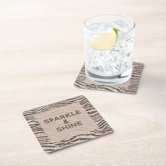 Chocolade Brown Cream Blush Zebra Glitter Kartonnen Onderzetters (Insitu)