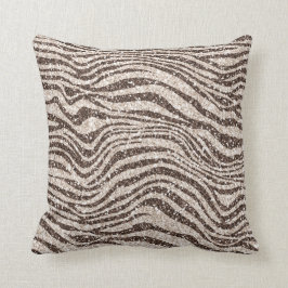 Chocolade Brown Cream Blush Zebra Glitter    Kussen