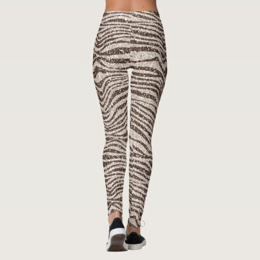 Chocolade Brown Cream Blush Zebra Glitter Leggings (Achterkant)
