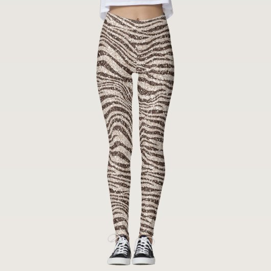 Chocolade Brown Cream Blush Zebra Glitter       Leggings (Voorkant)