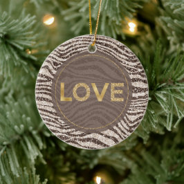 Chocolade Brown Cream Blush Zebra Glitter Love Keramisch Ornament