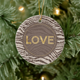 Chocolade Brown Cream Blush Zebra Glitter Love Keramisch Ornament