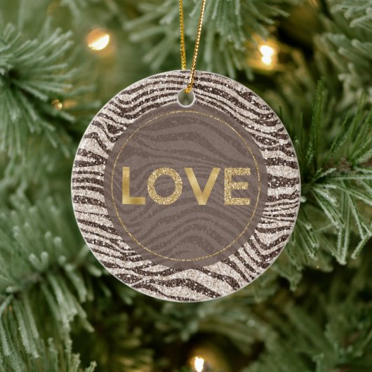 Chocolade Brown Cream Blush Zebra Glitter Love Keramisch Ornament (Boom)