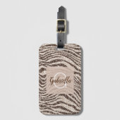 Chocolade Brown Cream Blush Zebra Glitter Monogram Bagagelabel (Voorkant (verticaal))