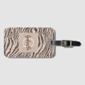 Chocolade Brown Cream Blush Zebra Glitter Monogram Bagagelabel (Voorkant (horizontaal))