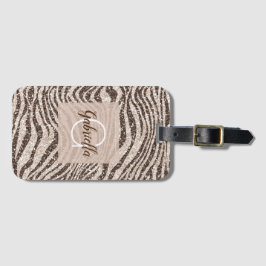 Chocolade Brown Cream Blush Zebra Glitter Monogram Bagagelabel