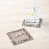 Chocolade Brown Cream Blush Zebra Glitter Monogram Kartonnen Onderzetters (Insitu)