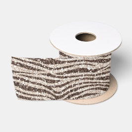Chocolade Brown Cream Blush Zebra Glitter         Satijnen Lint