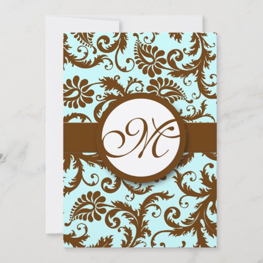 Chocolade Brown Damask Aqua Kaart (Voorkant)