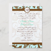 Chocolade Brown Damask Aqua Kaart (Achterkant)