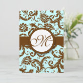 Chocolade Brown Damask Aqua Kaart (Staand voorkant)