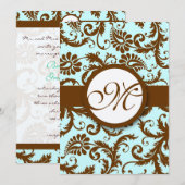 Chocolade Brown Damask Aqua Kaart (Voorkant / Achterkant)