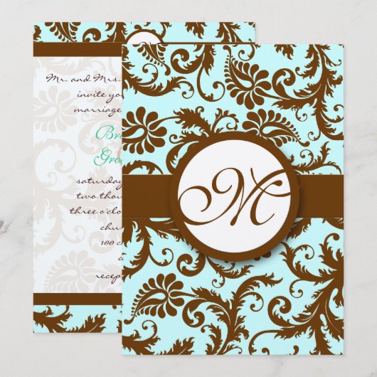 Chocolade Brown Damask Aqua Kaart (Voorkant / Achterkant)