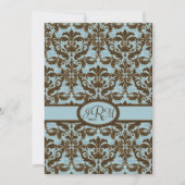 Chocolade Brown en Blue Damask Kaart (Voorkant)