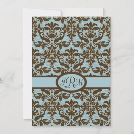 Chocolade Brown en Blue Damask Kaart (Voorkant)