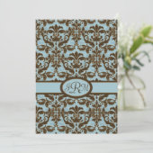 Chocolade Brown en Blue Damask Kaart (Staand voorkant)