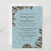 Chocolade Brown en Blue Damask Kaart (Achterkant)