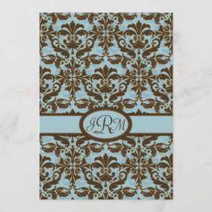 Chocolade Brown en Blue Damask Kaart