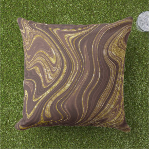 Chocolade Brown en Gold Marble-look Pattern Buitenkussen