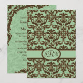 Chocolade Brown en Mint Green Damask Kaart (Voorkant / Achterkant)