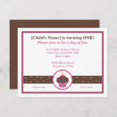 Chocolade Brown en roze cupcake met als uitnodigin Kaart (Voorkant / Achterkant)