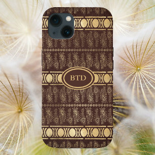 Chocolade Brown Gold Bohemian Monogram Abstract Case-Mate iPhone 14 Hoesje