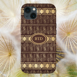 Chocolade Brown Gold Bohemian Monogram Abstract Case-Mate iPhone 14 Hoesje