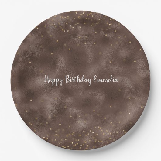 Chocolade Brown Gold Confetti Papieren Bordje (Voorkant)